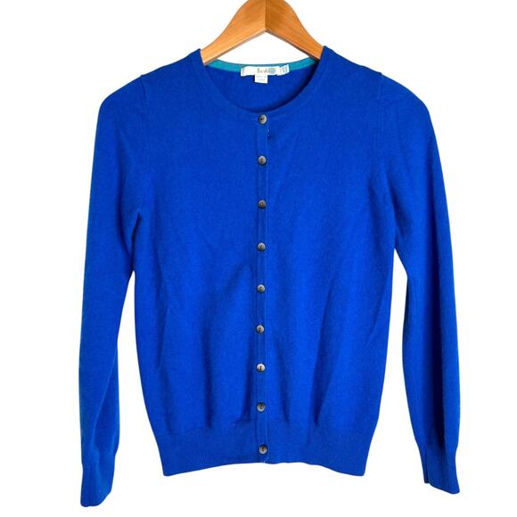 Boden Eva 100% Cashmere Crew Cardigan Button Front in Bright Blue Women's Size 6 - Picture 1 of 6